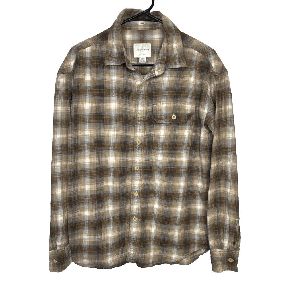 American Eagle Super Soft Flannel Shirt Womens Size S Plaid Button Front Cotton